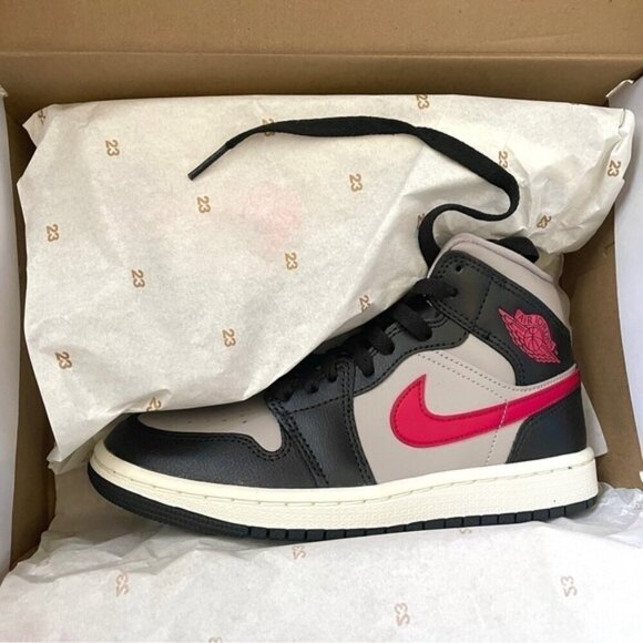 Air Jordan 1 Mid Black / Grey / Red Sneakers - 5.5US, BNIB - Picture 7 of 11